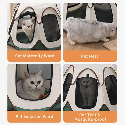 Portable Foldable Semi-Enclosed Pet Tent House Cozy Hexagon Waterproof Oxford Cloth Outdoor Pet Fence for Cats Cosas Para Gatos