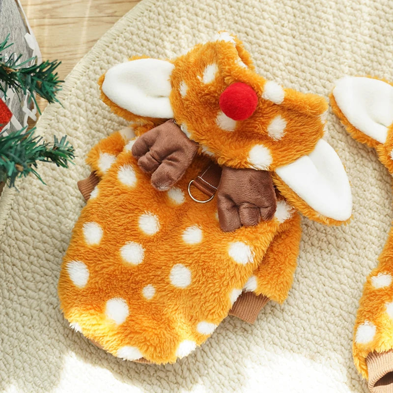 Winter Cute Christmas Reindeer Pet Clothes for Cats Soft Fleece Warm Print Pet Cosplay Costume Dog Sweatshirt Puppy Accessories