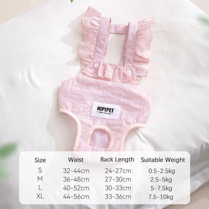 Summer Breathable Female Dog Physiological Pants Anti-Snagging Sweet Ruffle Comfortable Adjustable Puppy Outfit Pet Homewear