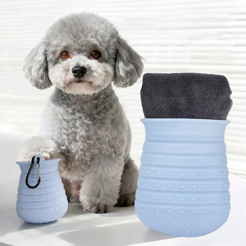 2 in 1 Portable Dog Paw Cleaner Cup with Towel Soft Silicone Pet Foot Washer for Small Medium Dogs Pet Home Grooming Supplies