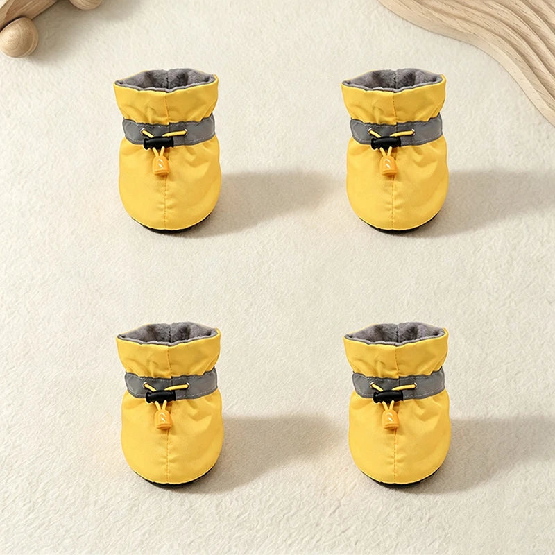 4Pcs Waterproof Anti‑Slip Dog Booties Adjustable Drawstring Soft warm Pet Dog Shoes for Puppy Yorkie Chihuahua Pet Accessories