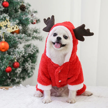 Christmas New Year Snap Design Dog Jumpsuits Winter Soft Warm Fleece Fashion Elk Santa Solid Pet Overalls Luxury Pet Costumes