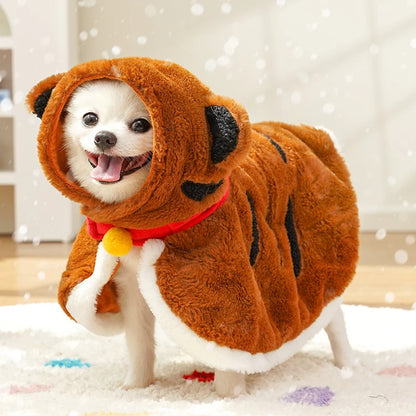 Warmth Polyester Fiber Tiger Costume Puppy Cat Cape Winter Thickened Funny Cosplay Pet Clothing Jumpsuit Roupa Para Cachorro
