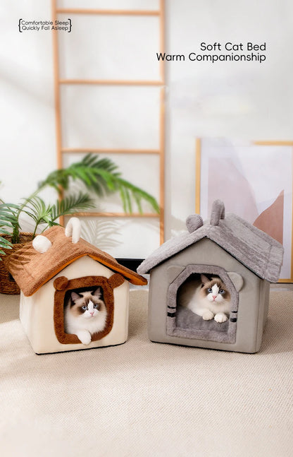 Thickened Foldable Enclosed Pet House for Puppy Cats Detachable Washable Indoor Comfortable Warm Plush Cat Nest Cama Para Gatos