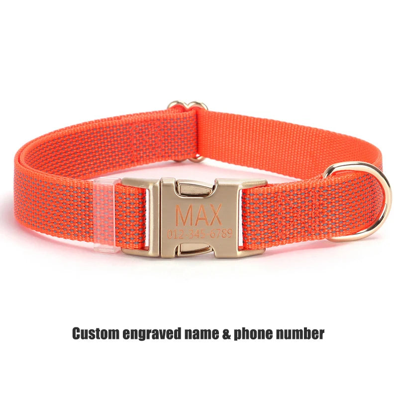 Personalized Nylon Dog Collar with Free Engraving Durable Reflective  Anti-lost Buckle Necklace for Dogs Daily Walking Training