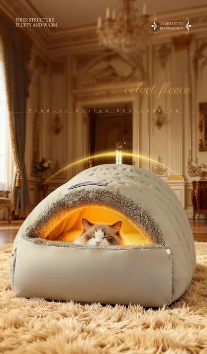 Semi-Enclosed Cat Cave Bed Ultra Cozy Warm Anti-Anxiety Cat Sleeping Bag Soft Large Space Washable Indoor Pet Bed for Kittens