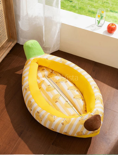 Banana Ice Silk Cooling Cat Bed with Dual-Sided Mat Non-Slip Comfortable Breathable Pet Sofa for Small Dogs Summer Pet Cushion