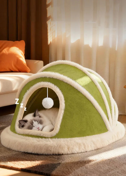 Thickened Enclosed Tent Cat House Foldable Portable Soft Warm Calming Cat Nest Anti-Anxiety Large Space Pet Bed for Kittens Cats