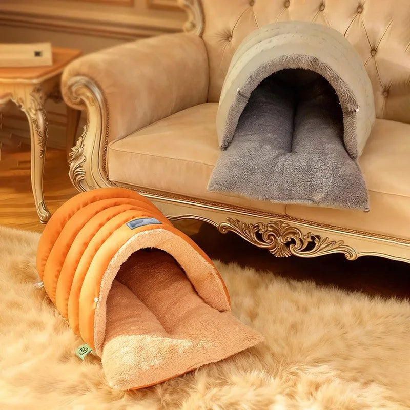 Semi-Enclosed Cat Cave Bed Ultra Cozy Warm Anti-Anxiety Cat Sleeping Bag Soft Large Space Washable Indoor Pet Bed for Kittens
