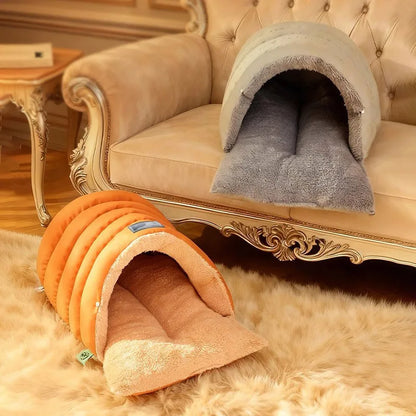 Semi-Enclosed Cat Cave Bed Ultra Cozy Warm Anti-Anxiety Cat Sleeping Bag Soft Large Space Washable Indoor Pet Bed for Kittens