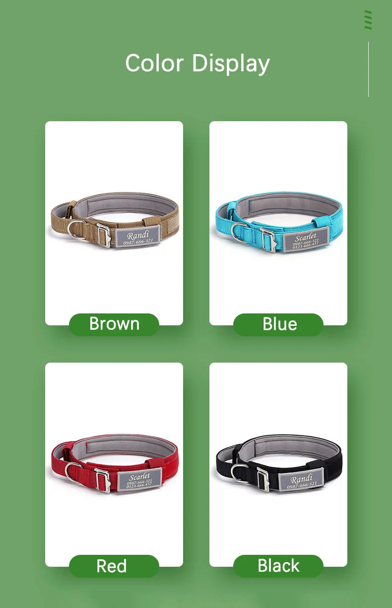 Custom Tactical Dog Collar Soft Padded Nylon with Removable Name Tag Adjustable Anti-lost Collar for Large Dogs Pitbull Bulldog