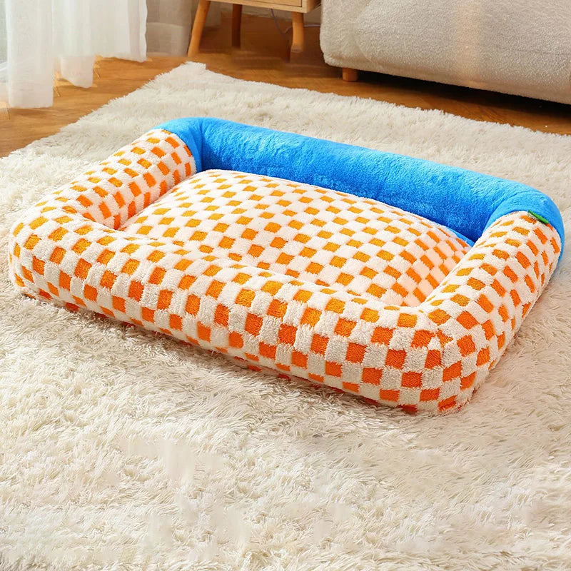 Fashion Plaid Large Square Pet Bed Removable Winter Warmth Comfortable Indoor Deep Sleeping Puppy Cat Mat Mata Wechowa Dla Psow