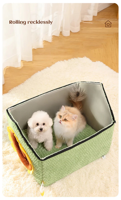 Thickened Enclosed Pet House Cute Sunflower Shape Removable Washable Winter Warm Deep Sleep Cave Sofa for Cats Cama Para Perro
