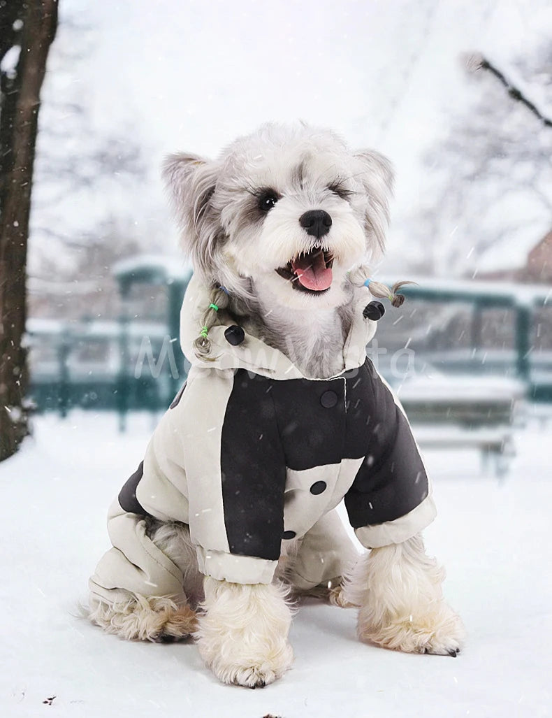 Graphene Heating Winter Dog Coat Windproof Waterproof Hooded Four‑Legged Pet Jumpsuit Cotton Down Puppy Sweatshirt Clothing