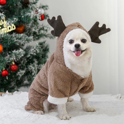 Christmas New Year Snap Design Dog Jumpsuits Winter Soft Warm Fleece Fashion Elk Santa Solid Pet Overalls Luxury Pet Costumes