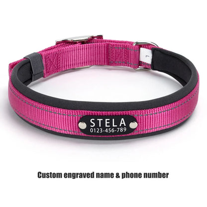 Personalized Reflective Dog Collar with Detachable Name Tag Soft Neoprene Padded Adjustable Nylon Collar for Dogs Pet Pitbulls