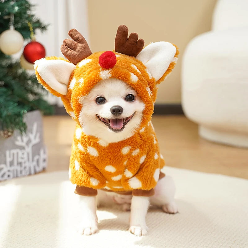Winter Cute Christmas Reindeer Pet Clothes for Cats Soft Fleece Warm Print Pet Cosplay Costume Dog Sweatshirt Puppy Accessories