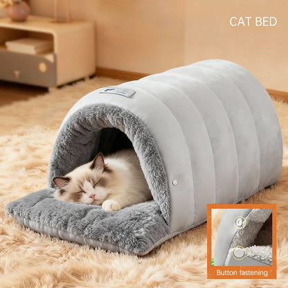 Semi-Enclosed Cat Cave Bed Ultra Cozy Warm Anti-Anxiety Cat Sleeping Bag Soft Large Space Washable Indoor Pet Bed for Kittens