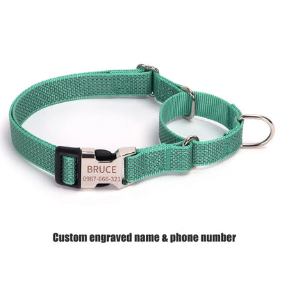 Personalized Martingale Dog Collar with Custom Name Adjustable Anti-Escape No Pull Training Collar for Dogs Pet Safety Accessory