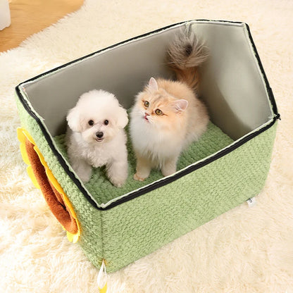 Thickened Enclosed Pet House Cute Sunflower Shape Removable Washable Winter Warm Deep Sleep Cave Sofa for Cats Cama Para Perro
