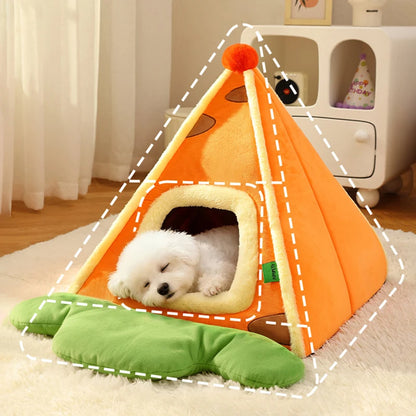 Enclosed Triangle Tent Cat Bed Cozy Thickened Warm Indoor Deep Sleep Pet Nest for Small Medium Dogs Teddy Chihuahua Essentials
