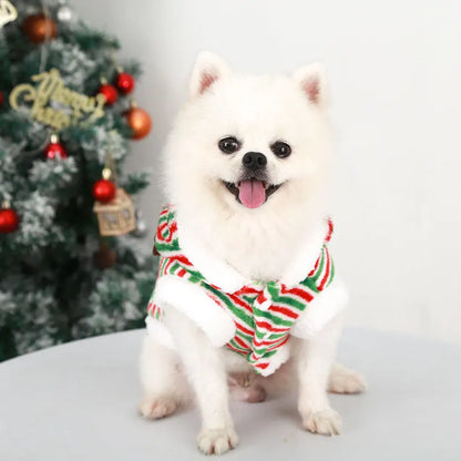 Fashion Stripe Dog Christmas Clothes Winter Thicker Warm Cosplay Costumes Puppy Coat Hoodie Luxury Pet Festival Party Apparel