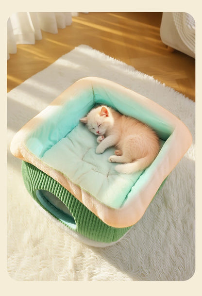 Large Space Luxury Enclosed Cat House Indoor Removable Washable Thickened Warmth Plush Sleeping Puppy Kitten Bed Cama Para Perro