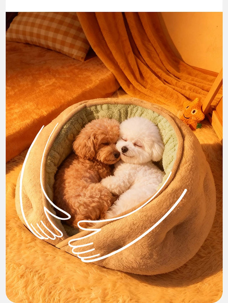 Winter Thiened Wrapped Plush Small Dog Sofa Bed Semi-enclosed Skin-friendly Breathable Pet House Teddy Pomeranian Accessories