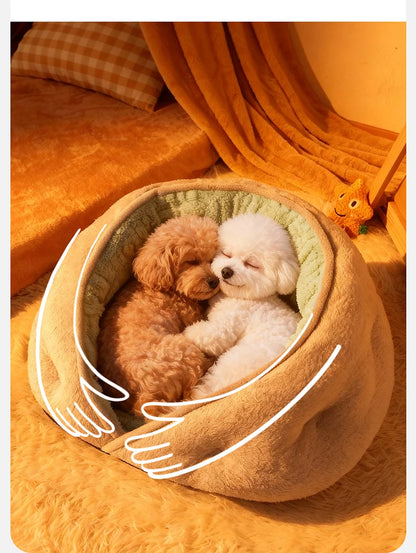 Winter Thiened Wrapped Plush Small Dog Sofa Bed Semi-enclosed Skin-friendly Breathable Pet House Teddy Pomeranian Accessories