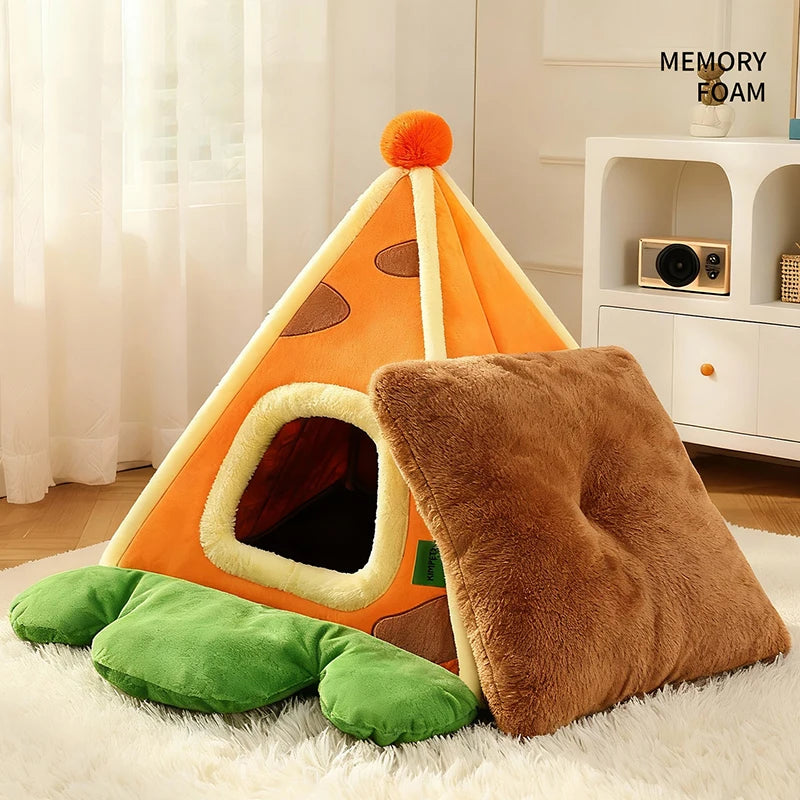 Enclosed Triangle Tent Cat Bed Cozy Thickened Warm Indoor Deep Sleep Pet Nest for Small Medium Dogs Teddy Chihuahua Essentials
