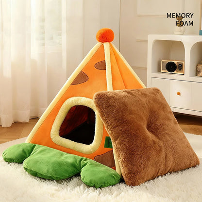 Enclosed Triangle Tent Cat Bed Cozy Thickened Warm Indoor Deep Sleep Pet Nest for Small Medium Dogs Teddy Chihuahua Essentials