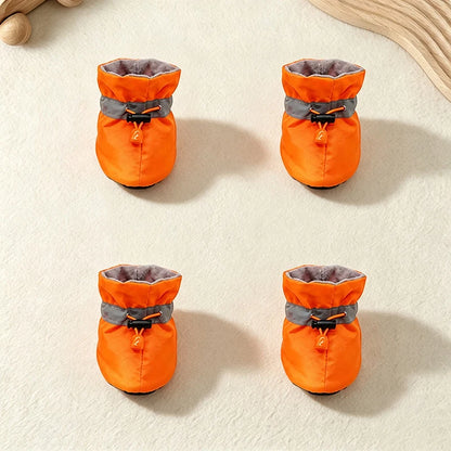 4Pcs Waterproof Anti‑Slip Dog Booties Adjustable Drawstring Soft warm Pet Dog Shoes for Puppy Yorkie Chihuahua Pet Accessories