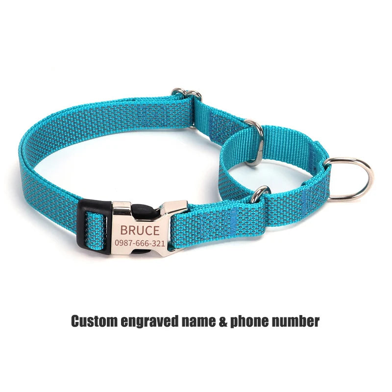 Personalized Martingale Dog Collar with Custom Name Adjustable Anti-Escape No Pull Training Collar for Dogs Pet Safety Accessory