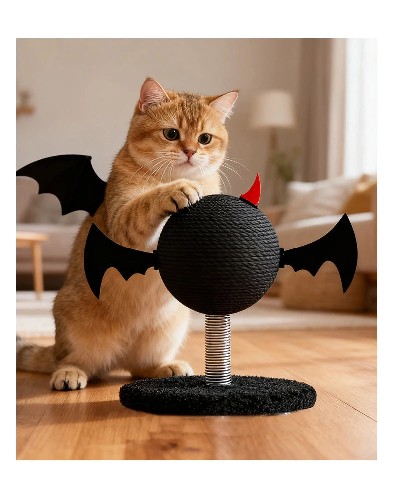 Wear-resistant Sisal Cat Scratching Ball Toy Stable Shak Spring Black Devil Design Cat Scratch Tower Halloween Gatto Accessori