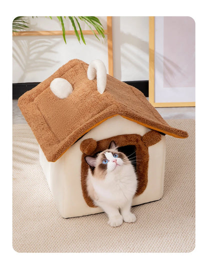 Thickened Foldable Enclosed Pet House for Puppy Cats Detachable Washable Indoor Comfortable Warm Plush Cat Nest Cama Para Gatos