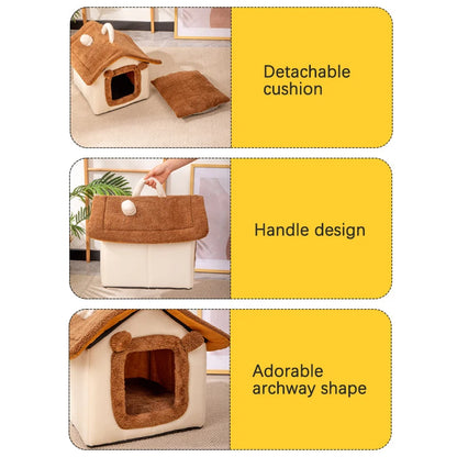 Thickened Foldable Enclosed Pet House for Puppy Cats Detachable Washable Indoor Comfortable Warm Plush Cat Nest Cama Para Gatos