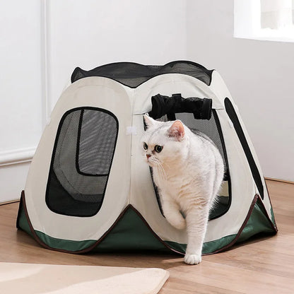 Portable Foldable Semi-Enclosed Pet Tent House Cozy Hexagon Waterproof Oxford Cloth Outdoor Pet Fence for Cats Cosas Para Gatos