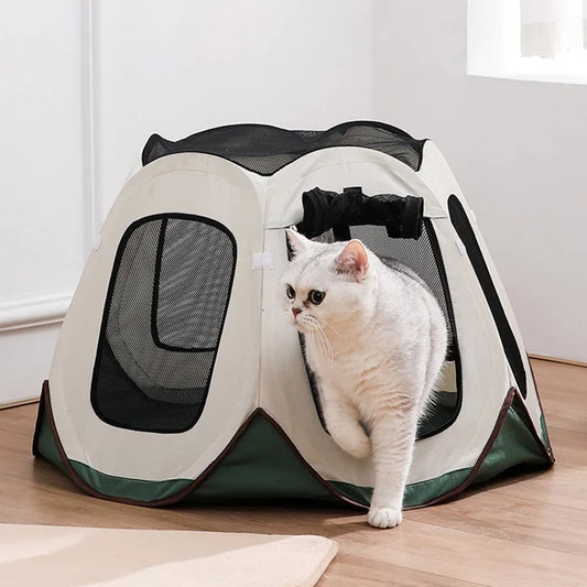 Portable Foldable Semi-Enclosed Pet Tent House Cozy Hexagon Waterproof Oxford Cloth Outdoor Pet Fence for Cats Cosas Para Gatos