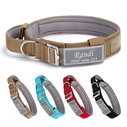 Custom Tactical Dog Collar Soft Padded Nylon with Removable Name Tag Adjustable Anti-lost Collar for Large Dogs Pitbull Bulldog
