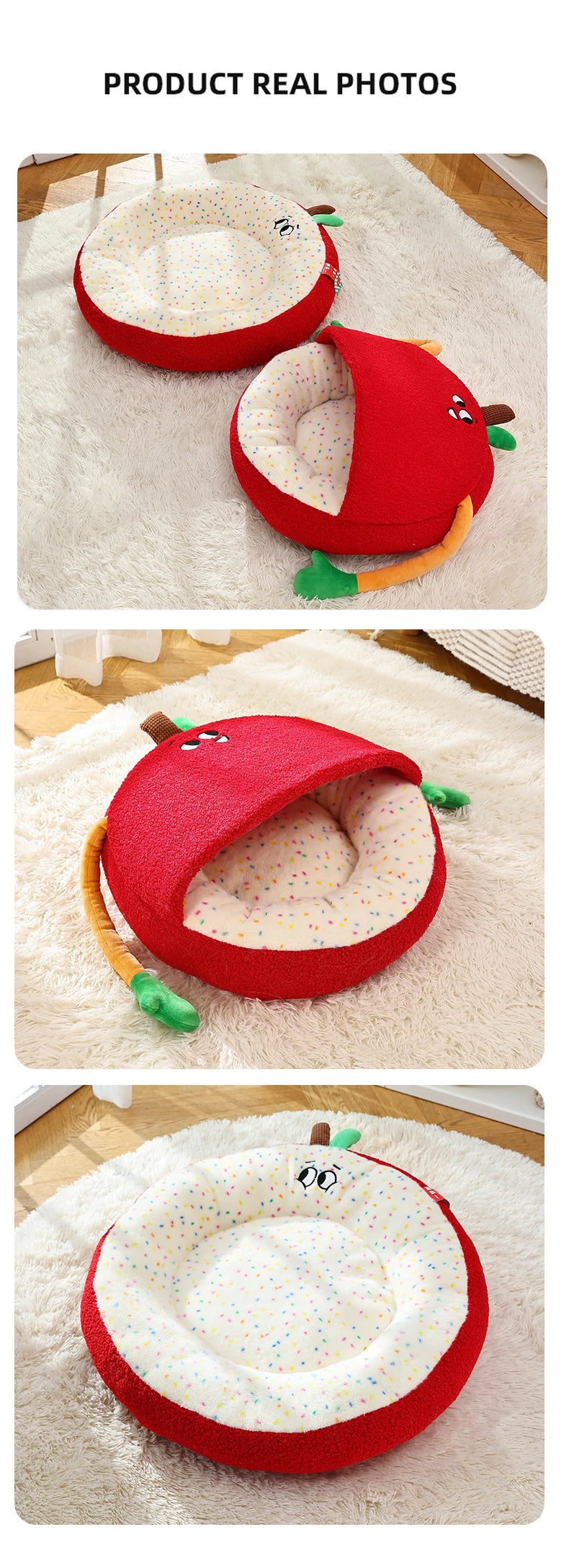 Luxurious Semi-enclosed Plush Cat House Bed Non-slip Soft Comfortable Winter Warm Pet Beds Christmas New Year Pet Accessories