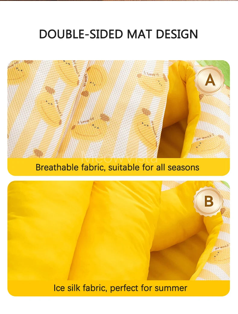 Banana Ice Silk Cooling Cat Bed with Dual-Sided Mat Non-Slip Comfortable Breathable Pet Sofa for Small Dogs Summer Pet Cushion