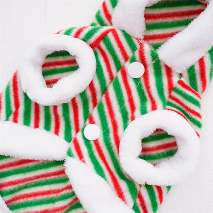 Fashion Stripe Dog Christmas Clothes Winter Thicker Warm Cosplay Costumes Puppy Coat Hoodie Luxury Pet Festival Party Apparel
