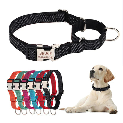 Personalized Martingale Dog Collar with Custom Name Adjustable Anti-Escape No Pull Training Collar for Dogs Pet Safety Accessory