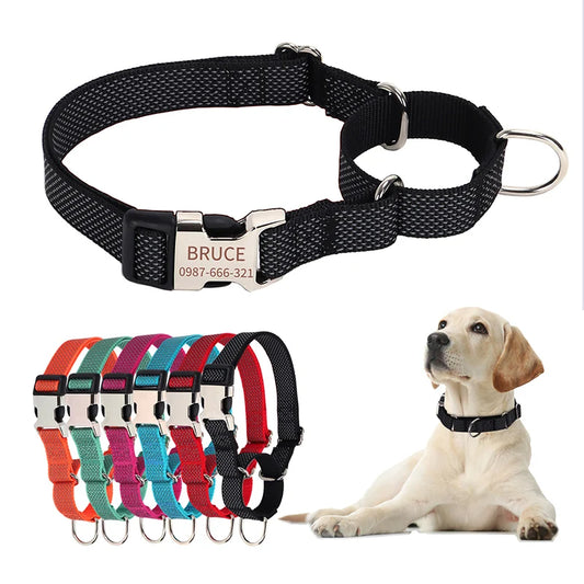 Personalized Martingale Dog Collar with Custom Name Adjustable Anti-Escape No Pull Training Collar for Dogs Pet Safety Accessory