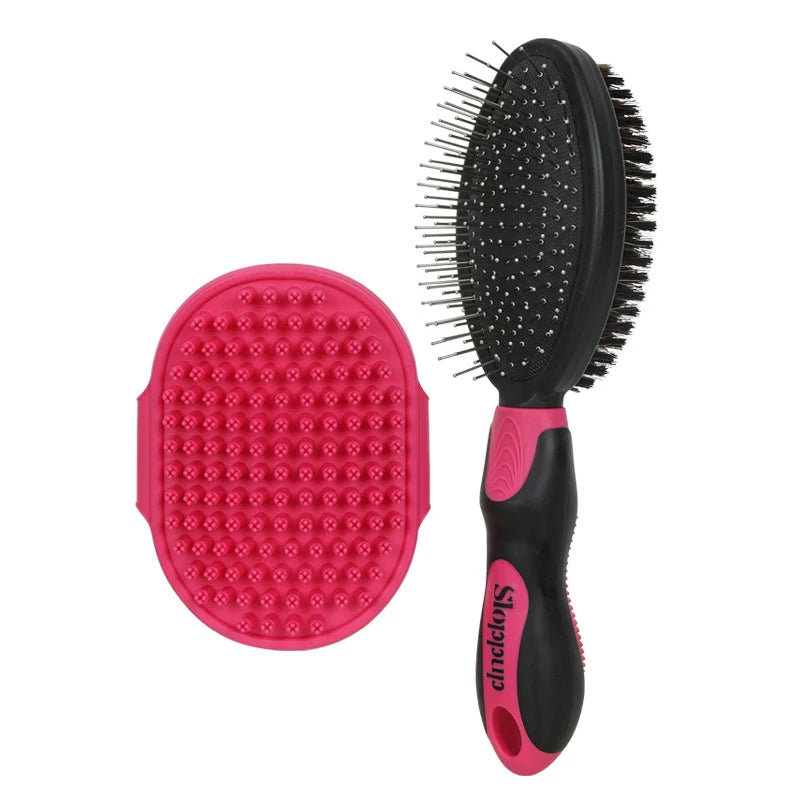 Practical 2-Piece Cat Grooming Brush Glove Durable Double-sided Open Knoting Comb Bath Massage Brush Set Pet Bathing Equipment