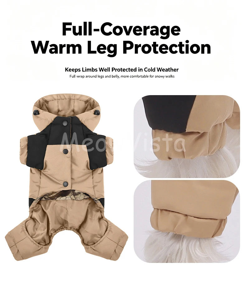 Graphene Heating Winter Dog Coat Windproof Waterproof Hooded Four‑Legged Pet Jumpsuit Cotton Down Puppy Sweatshirt Clothing