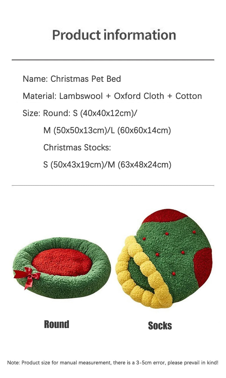 Christmas Sock Cat Sleeping Bag Thickened Semi Closed Winter Plush Warm Round Dog Beds with Detachable Pad Pet Indoor Furniture