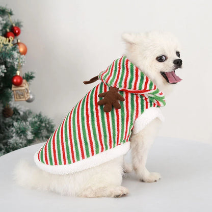 Fashion Stripe Dog Christmas Clothes Winter Thicker Warm Cosplay Costumes Puppy Coat Hoodie Luxury Pet Festival Party Apparel
