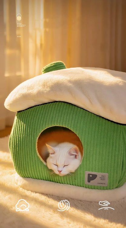 Large Space Luxury Enclosed Cat House Indoor Removable Washable Thickened Warmth Plush Sleeping Puppy Kitten Bed Cama Para Perro