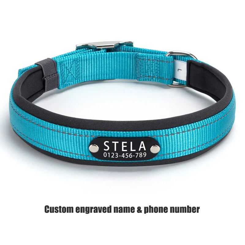 Personalized Reflective Dog Collar with Detachable Name Tag Soft Neoprene Padded Adjustable Nylon Collar for Dogs Pet Pitbulls